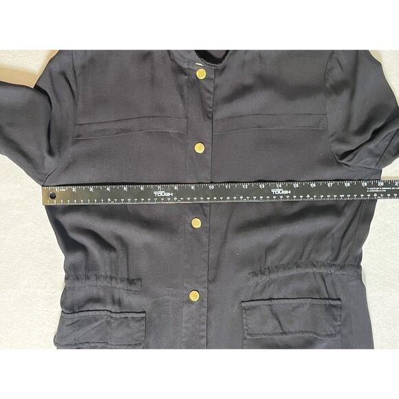 LOVE TREE SzS Lightweight Utility Jacket Snap Button Drawstring Cinch Waist Blk - Picture 7 of 8
